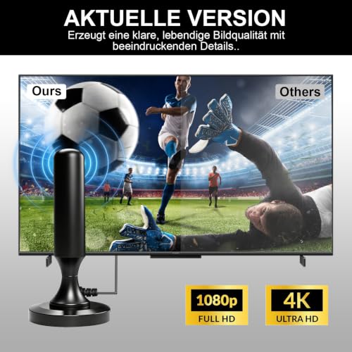DVB-T2 Antenna with Powerful Amplifier, Digital Terrestrial TV Antenna Internal External Magnetic Base, 4K Full HD Without Parable, 5 m Cable Compatible DVB-T/DVB-T2