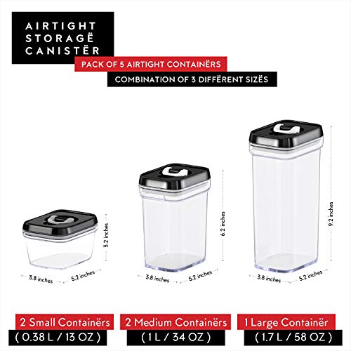DWËLLZA KITCHEN Airtight Food Storage Containers - 5 Piece Set - Air Tight Lid - Kitchen & Pantry Containers - Clear Thick Plastic Canisters - BPA-Free - Keeps Food Fresh & Dry - Thumbnail 4