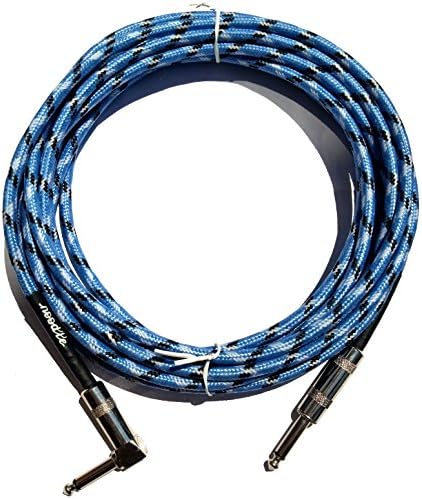 Noodle 20 Foot Guitar Instrument Cable Tweed Cloth Jacket - Right Angle Quarter Inch to Straight Quarter Inch