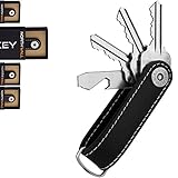 Leather Compact Key Holder By ThorKey - Durable Premium Quality Leather - Secure Locking Mechanism - Up To 8 Keys & Tools - Smart Practical Design Key Organizer - Bottle opener included - stitched