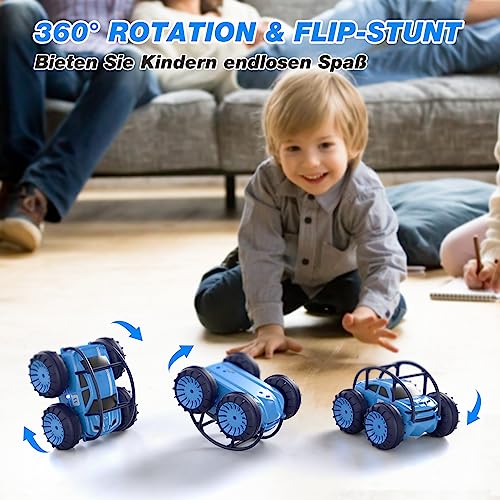 ifollower RC Car 4x4 Amphibious Truck, 360° Stunt and LED, 15km/h, Direct USB-C Charging, Toy for Kids 3 4 5 6 7 8 9 10 11 12 Years, Christmas Birthday Gift