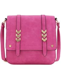 Double Compartment Large Flapover Crossbody Bag (Fuchsia)