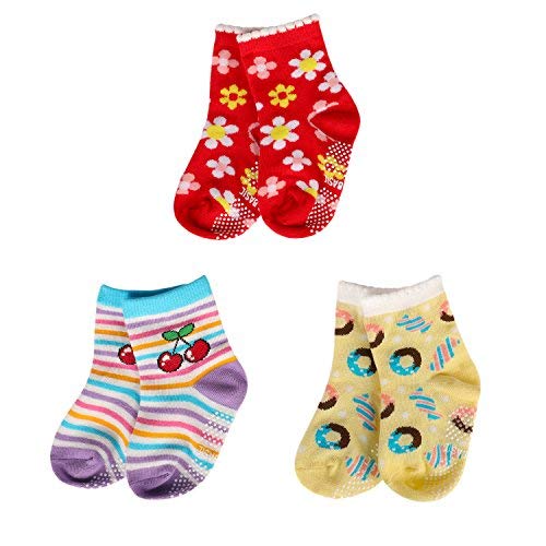 Assorted Non Skid Ankle Cotton Socks Baby Walker Girls Toddler Anti Slip Crew Socks with Grip for 12-36 Month Baby - Thumbnail 3