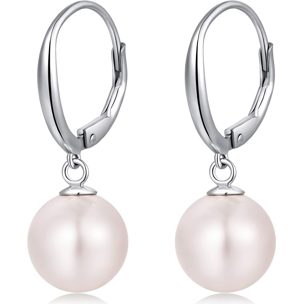 Pearl Earrings Silver Pearl Drop Earrings Sterling Silver Pearl Dangle Earrings Women Dangle Pearl Earrings Diamond Pearl Leverback Earrings Pearl Hoop Earrings Leverback Pearl Earrings for Women