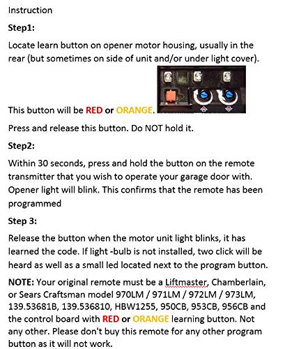 971LM 2 Pack Compatible Garage Door Remote Control with Red Orange Learn Button Liftmaster Chamberlain Craftsman 970LM 971LM 972LM 973LM 91LM 92LM 139.53680 139.53681 - Thumbnail 2