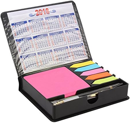 PINZO™ Sticky Note Memo Pad in PU Leather Case with Ballpoint Pen & 2018 Calendar - Bright Neon Colors