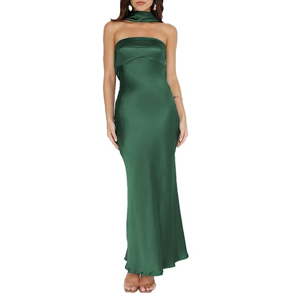Women's Summer Satin Strapless Tube Top Maxi Dress Elegant Silk Backless  Halter Neck Formal Party Dresses Wedding Guest Deep Green at Amazon Women's  Clothing store