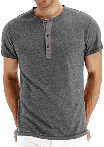 Men's Long Sleeve T Shirts/Casual Plain Short Sleeve Henley Tee Shirt Tops