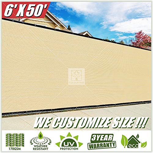 ColourTree 6' x 50' Beige Fence Privacy Screen Windscreen, Commercial Grade 170 GSM Heavy Duty, We Make Custom Size