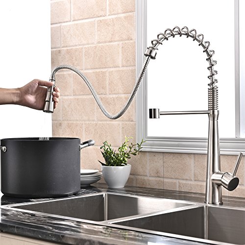 Hotis Commercail High Arch Single Handle Pull Out Single Handle Prep Sink Stainless Steel Pull Down Sprayer Kitchen Sink Faucet,Brushed Nickel Kitchen Faucets