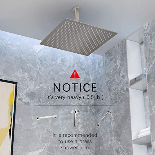 Derpras 16 Inch Square Rain Shower Head, 304 Stainless Steel, Ultra