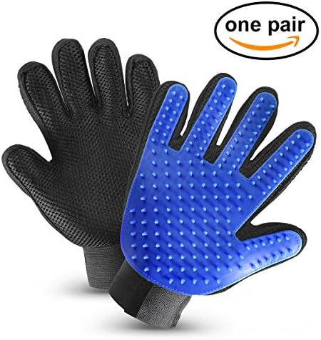 Petsee Grooming Glove Efficient Pet Hair Remover Mitt - Massage Tool with Enhanced Five Finger Design - Perfect for Dogs &amp; Cats with Long &amp; Short Fur Pet Grooming Massage Glove (A pair, Blue)