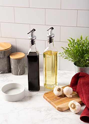 E-Living Set of 2 Oil & Vinegar Cruets with Cork Stoppers - Can be used for Liquids, Sauces, Oils and More, Dishwasher Safe and BPA Free