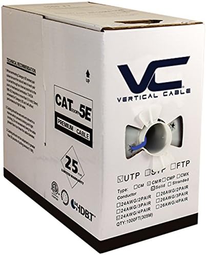 Vertical Cable Cat5e, 350 MHz, UTP, 24AWG, 8C Solid Bare Copper, 1000ft, Blue, Bulk Ethernet Cable - 054 Series