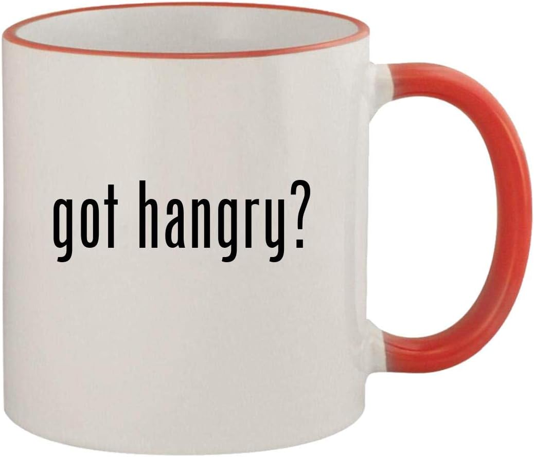 got hangry? - 11oz Ceramic Colored Rim & Handle Coffee Mug, Red