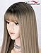K'ryssma Synthetic Wig Ombre Brown Dark Roots with Bangs Straight Wigs Long Brown Glueless Heat Resistant Hair for Women