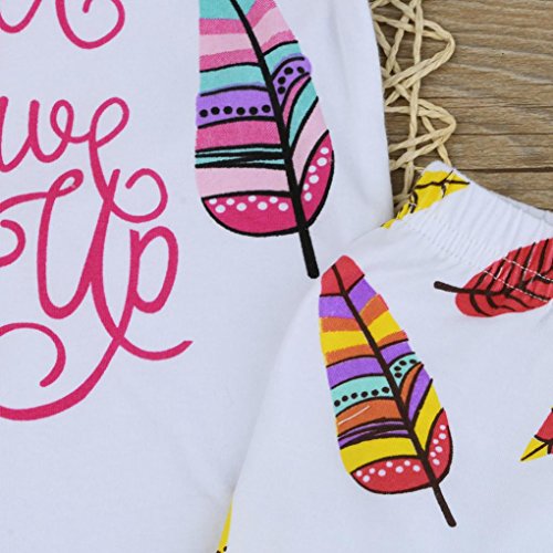 Vovotrade Toddler Baby Girl Letter Tops+Feather Print Pants Outfits Set Clothes (12M, White) - Thumbnail 2