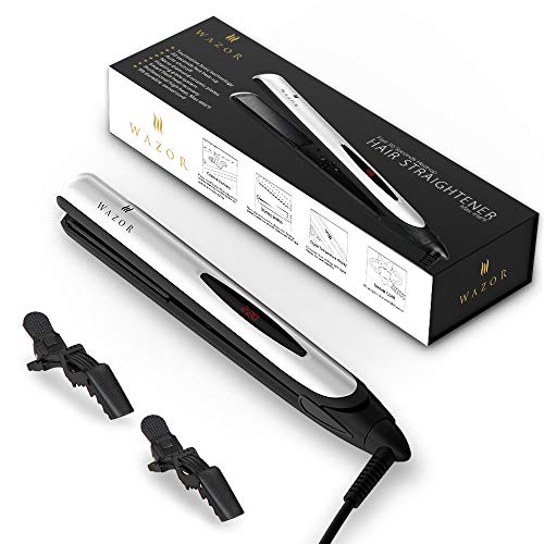 Wazor Professional Ceramic Tourmaline Ionic Flat Iron 2 in 1 Hair Straightener & Curler,Instant Heat Up,Adjustable Temperature 284℉ to 446℉ with Digital LCD Display,1 inch