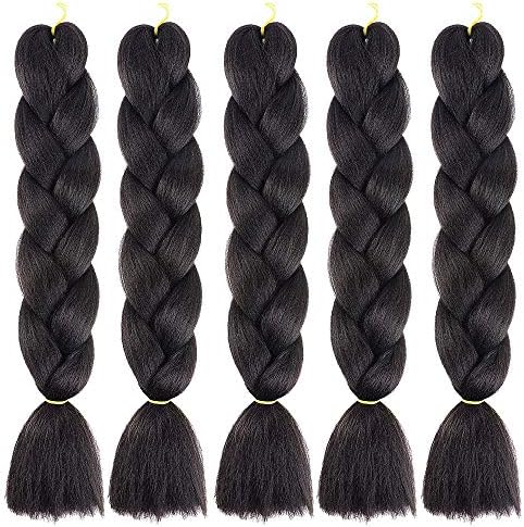 24 inch Jumbo Xpressions Box Braiding Hair for Kanekalon Synthetic Fiber Crochet braids Single Color Hair 5pack/lot (1B)