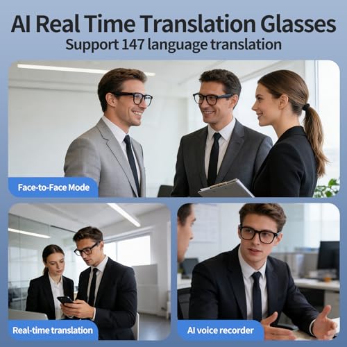 Comforniture AI Smart Glasses with 4K Camera, 8MPW Anti-Shake Bluetooth Glasses, 1080P Video Recording Dual Mic Noise Reduction, Real Time Translation&Simultaneous Interpretation