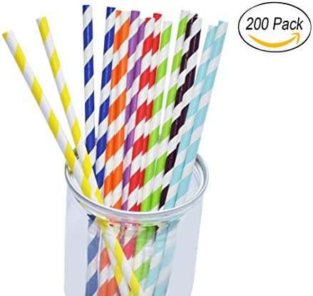 200Pcs Biodegradable Paper Straws Rainbow Color Drinking Paper Straw Decor for Wedding Baby Shower Birthday Theme Party Cocktail (Rainbow)