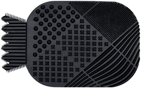 Makeup Brush Cleaner Mat Pad - Durable Silicone Make Up Brushes Cleaning Tool, Thorough Cosmetics Brush Cleansing - 7 Different Textured Tiles and Comfortable Palm Grip Handle - Extends Brush Life
