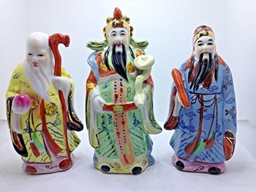 CTJ Sanxing Feng Shui Tao Three Star Gods Fu Lu Shou Porcelain Statues 10"