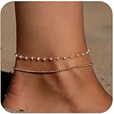 ASCOMY Anklets for Women 14K Gold/Silver Ankle Bracelets Dainty Cute Star Cubic Zirconia Devil's Eye Infinity Charm Pearl Satellite Sparkling Chain Summer Beach Foot Bracelet Jewelry Gifts for Her