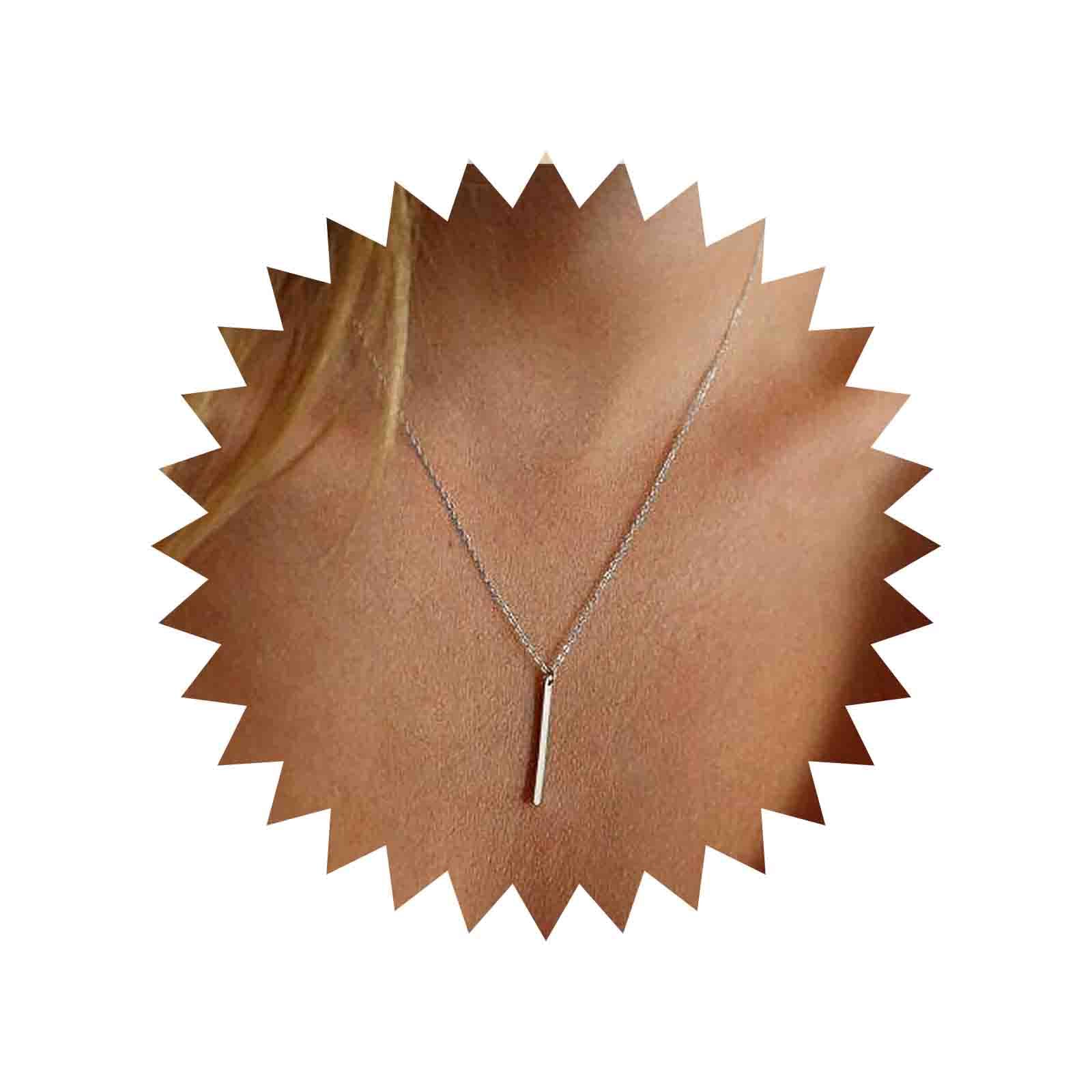 TseenYi Bar Pendant Necklace Chain Long Vertical Bar Drop Necklace Silver Minimalist Boho Clavicle Chain Necklaces Jewelry for Women and Girls (Silver)