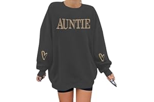 LOTUCY Women Aunt Sweatshirt Auntie Embroidered Sweatshirt Auntie Letter Print Long Sleeve Pullover Top for Aunt Gift