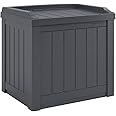 Suncast SS601C 22.5" x 17" x 22.5" 22 Gallon Indoor/Outdoor Small Deck Box with Storage Seat and Reinforced Lid for Backyard,