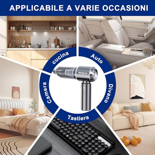 Wirelume Powerful Wireless Vacuum Cleaner Portable Car Vacuum Cleaner 25000Pa Strong Cyclonic Suction Blowing Brushless Motor Portable Rechargeable Lightweight for Pet Hair Vehicle Home