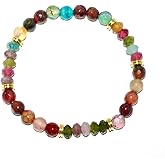 JURASNOW Natural Energy Stone Beaded Bracelet, Handmade Agate Gemstone Stretch Bracelet for Women, Boho Healing Crystal Beads Jewelry for Good Luck & Protection (A)