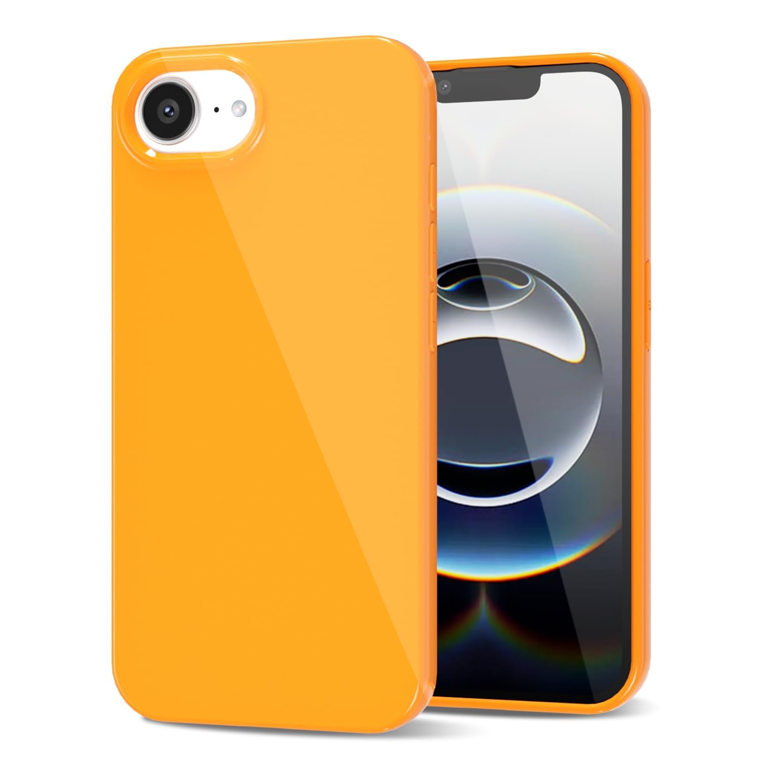 LoeoeL for iPhone 17e 16e Phone Case Liquid Silicone, Cute Girly Thin Ultra Slim Jelly Soft Rubber Gel Protective Glossy Hard Plastic Case, Plain Solid Color Cover for Women Girl, Neon Orange