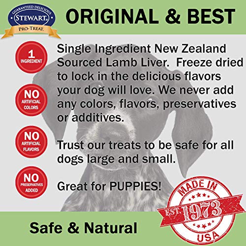 Stewart Pro-Treat, Freeze Dried Lamb Liver Dog Treats, Single Ingredient, Grain Free, USA Made, 16.8 oz. Resealable Tub