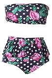 Pink Queen Women's High Waist Criss Cross No Pad Bikini Set Swimsuit