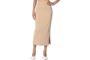 TheMogan Side Slit High Waist Stretch Ponte Knit Mid Calf Long Pencil Skirt