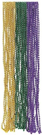 Fun Express - Metallic Mardi gras Beads for Mardi gras - Jewelry - Mardi gras Beads - Mot Round - Mardi gras - 144 Pieces