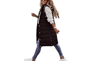 Suhorseful Women's Long Puffer Vest Jacket Sleveless Hoodies Full Zipper Sleeveless Down Coats Thickened Warm Windbreakers
