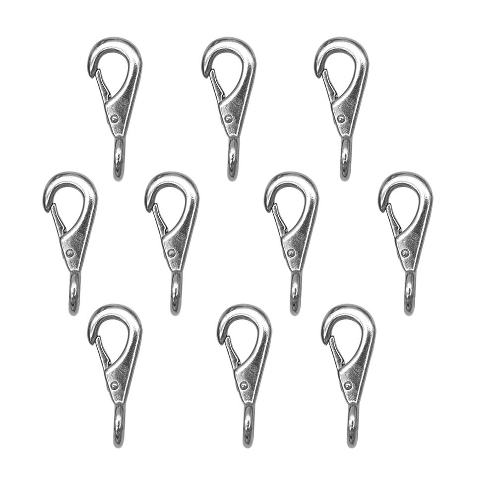 POFET 10Pcs M6 Stainless Steel Directional Spring Hooks/Clips, Carabiner Clip Spring Snap Hooks, Heavy Duty Stainless Steel Fixed Cargo Hooks