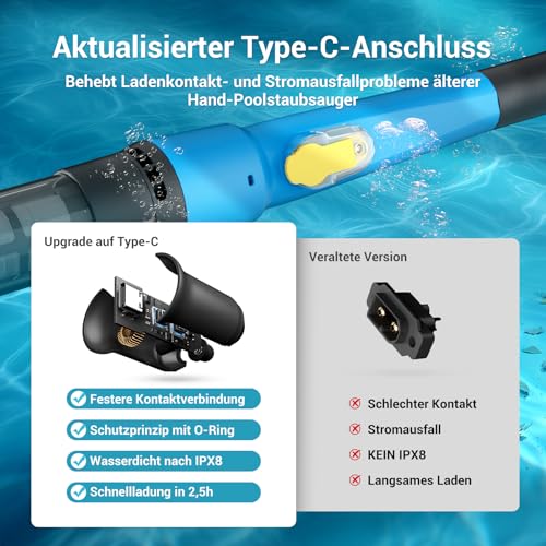 Wireless Pool Cleaner 2-in-1, Rechargeable Handheld Device for Pool & Hot Tub with up to 60 Minutes Runtime, Telescopic Pole, Ideal for Floor Cleaning of Above Ground Pools