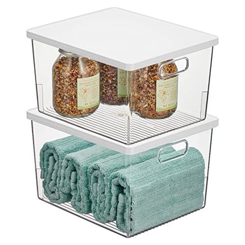 mDesign Large Plastic Stackable Bathroom Storage Bin Box with