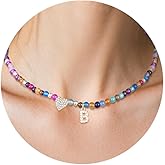 Colorful Initial Necklaces for Women - Heart Pendant Trendy Beaded Initial Necklace Dainty Letter Gifts Choker Necklace for Women Jewelry