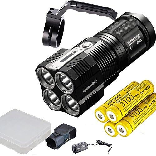 NITECORE TM28 4xCREE XHP35 HI max.6000LM beam distance 655meter LED outdoor flashlight with 4pcs IMR 18650 3100mAh; Holster, adaptor, lanyard, O-ring, charging port cover, NITECORE NHM10 holder