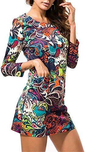 Henraly 4XL Size Vintage Ethnic Print Summer Mini T Women Bohemian Long Sleeve Party Boho Beach Dress 19XXL