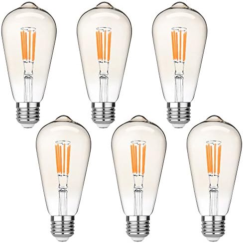 LEDERA ST64 Edison LED Bulb Dimmable 6W (60W Halogen Equivalent), 600lm, E26 Base Vintage LED Filament Bulbs, 2700K Warm White, Amber Glass (Warm White)