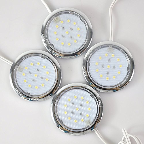 Cefrank LED Display Lighting Under Cabinet Kit - Plug-in 4 Pack Puck Light - Warm White 3000K