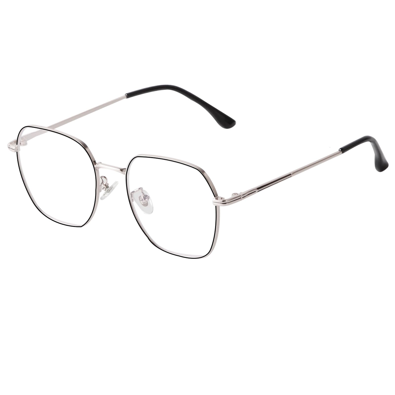 Laurinny Blue Light Blocking Glasses Retro Hexagonal Metal Frame Gaming Glasses Anti Glare Glasses(Silver Black)