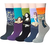 Chalier 5 Pairs Womens Famous Painting Art Printed Funny Casual Cotton Crew Socks, Art Painting B, Fits shoe size, mens 5-10, womens 6-11