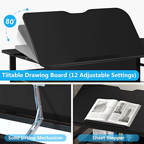 Tribesigns Modern Drafting Desk Drawing Table with Storage Shelf, 55